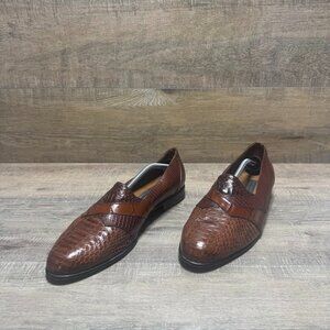 Stacy Adams Genuine Brown Leather & Snake Skin Slip On Shoes Men's Size 13